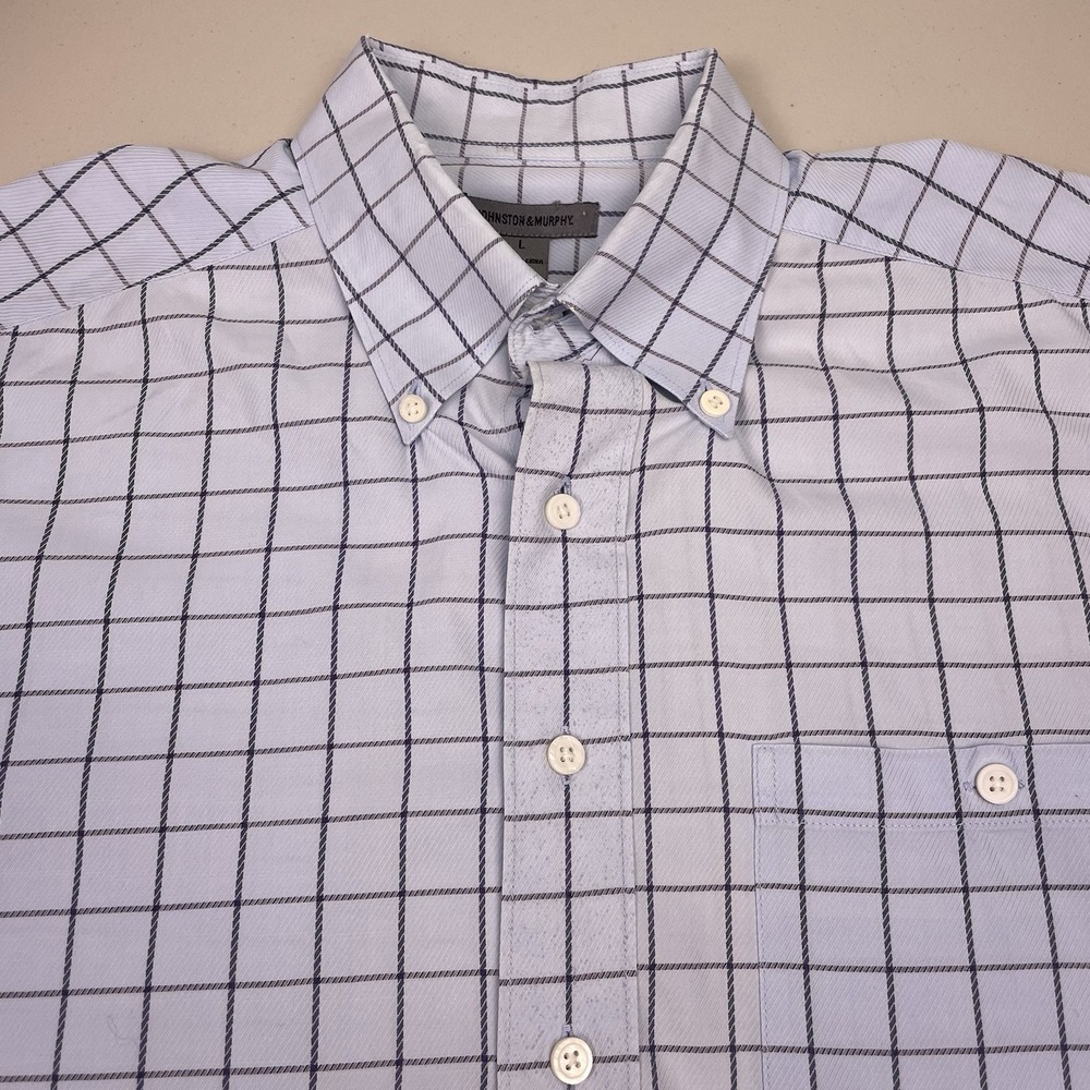 Johnston Murphy Shirt L Mens L/S Button Up Classic Fit Blue Check GUC